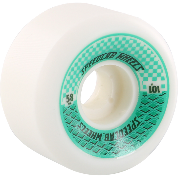 Speedlab Checkmates 58mm 101a White/Teal Skateboard Wheels (Set of 4)