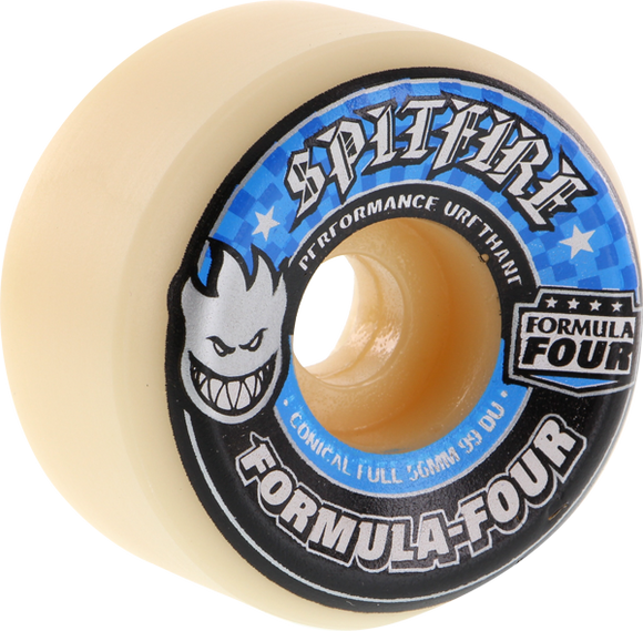 Spitfire F4 99a Conical Full 58mm White W/Blue Skateboard Wheels (Set of 4)