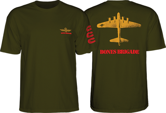 Bones Wheels Brigade Bomber T-Shirt - Size: X-Large Military Green