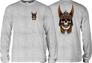 Powell Peralta Anderson Skull Long Sleeve Shirt MEDIUM Heather Grey