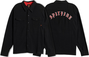 Spitfire Old E Emb Flannel Long Sleeve Shirt MEDIUM Black