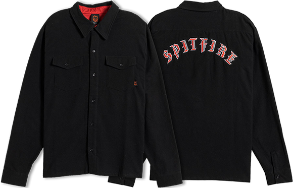 Spitfire Old E Emb Flannel Long Sleeve Shirt MEDIUM Black