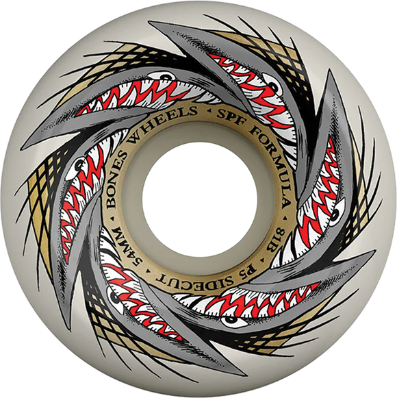 Bones Wheels SPF P5 Sharknado 54mm 81b White W/Gold Skateboard Wheels (Set of 4)