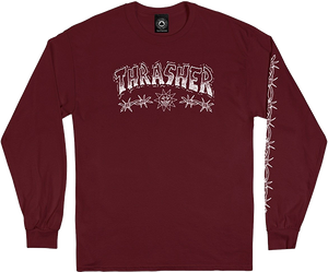 Thrasher Barbed Wire Ls Size: SMALL Maroon