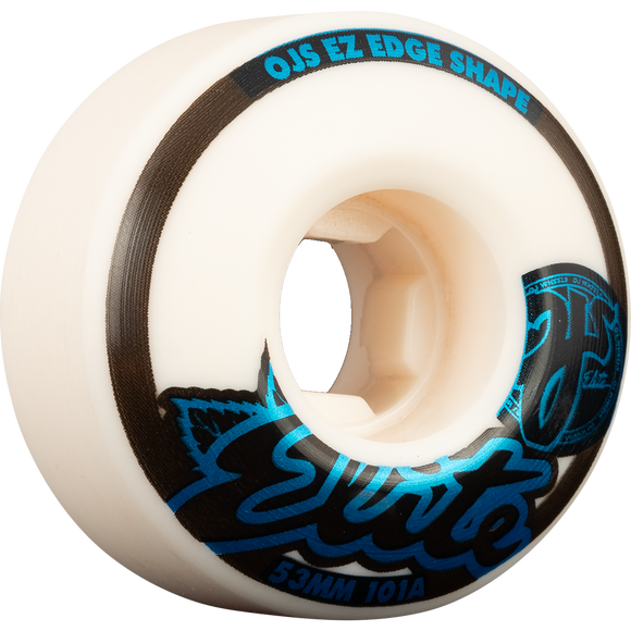 OJ Wheels Elite Ez Edge 53mm 101a White W/Blue Skateboard Wheels (Set of 4)