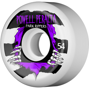 Powell Peralta Park Ripper II 54mm White W/Purple Skateboard Wheels (Set of 4)