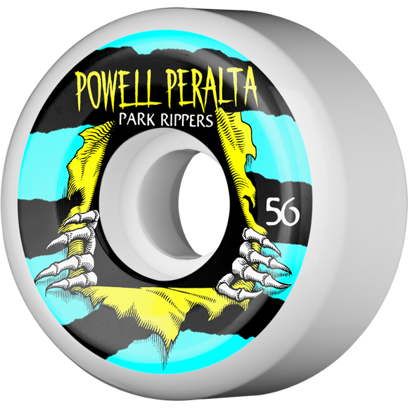 Powell Peralta Park Ripper II 56mm White W/Blue/Yellow Skateboard Wheels (Set of 4)