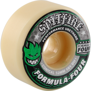 Spitfire Formula 4 101a Conical 52mm White W/Green & Black Skateboard Wheels (Set of 4) | Universo Extremo Boards Skate & Surf