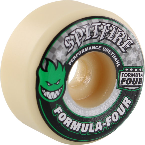 Spitfire F4 101a Conical 56mm White W/Green & Black Skateboard Wheels (Set of 4)