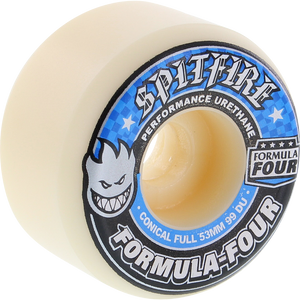 Spitfire F4 99a Conical Full 53mm White W/Blue Skateboard Wheels (Set of 4)