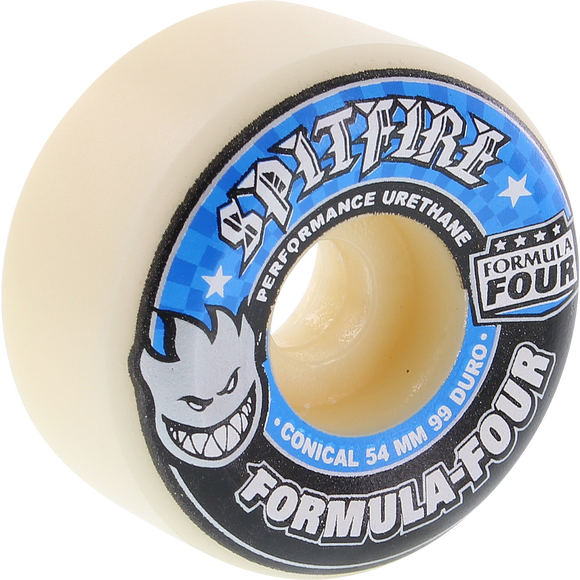 Spitfire F4 99a Conical Full 54mm White W/Blue Skateboard Wheels (Set of 4)