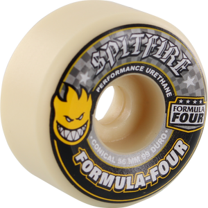 Spitfire F4 99a Conical 56mm White W/Yellow & Black Skateboard Wheels (Set of 4)