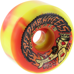 Speedlab Kamikaze 65mm 97a Yellow/Red Swirl Longboard Wheels (Set of 4)