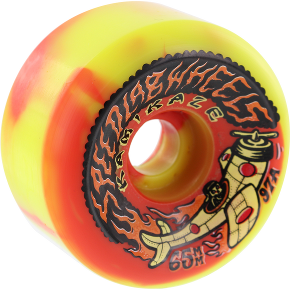 Speedlab Kamikaze 65mm 97a Yellow/Red Swirl Longboard Wheels (Set of 4)