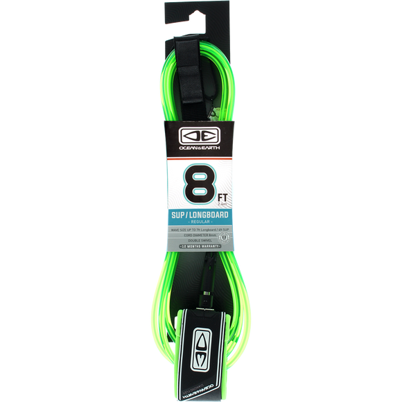 O&E Ocean & Earth Regular Sup/Lb Leash 8' Lime