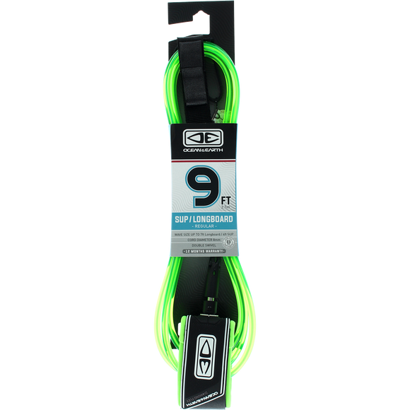 O&E Ocean & Earth Regular Sup/Lb Leash 9' Lime