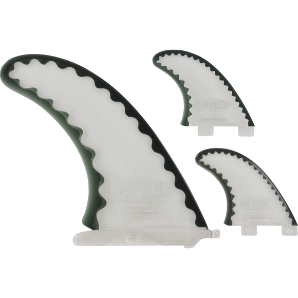 Proteck Pwr-Flex Combo Fcs 9.0+4.0 Clear/Black Surfboard FIN  -  SET OF 3PCS