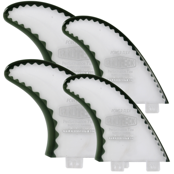 Proteck Power-Flex Quad FCS Surfboard Fins 4.5+4.0 - Clear / Black - SET OF 4pcs