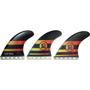 3D Fastlight Thruster 5.0 Med Full-Base Black/Yellow/Red Surfboard FIN  -  SET OF 3PCS