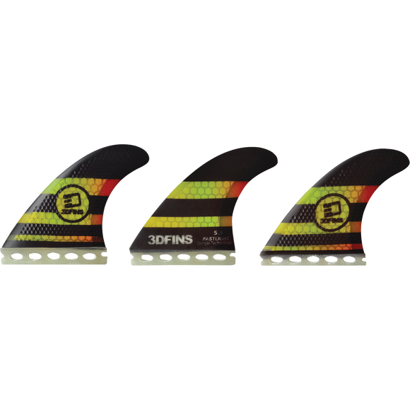 3D Fastlight Thruster 5.5 Md/Lg Full-Base Bk/YellowRd Surfboard FIN  -  SET OF 3PCS