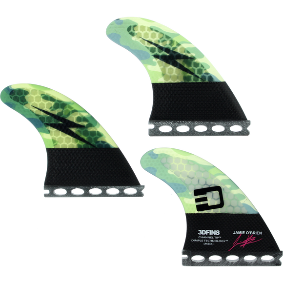 3D O'Brien Channel Tip Tech Camo Med Full-Base Surfboard FIN  -  SET OF 3PCS