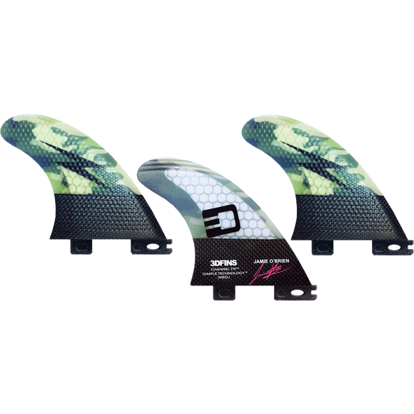 3D O'Brien Channel Tip Tech Camo Med 3Df2(Fcs2) Surfboard FIN  -  SET OF 3PCS