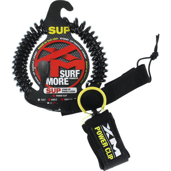 Surf More xM Sup Power-Clip Coiled Reg Ankle Leash 9' Black