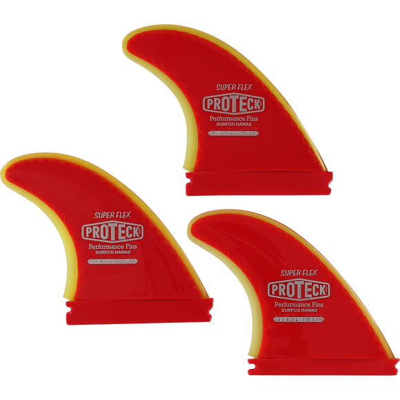 Proteck Super Flex FFS Surfboard Fins 4.5 - Red / Yellow - Thruster Set 3pcs