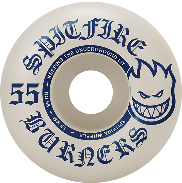 Spitfire Burners 55mm 99a White/Blu Skateboard Wheels (Set of 4)