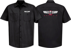 Brand-X Wings T-Shirt - Button Up Work Shirt Size: LARGE Black