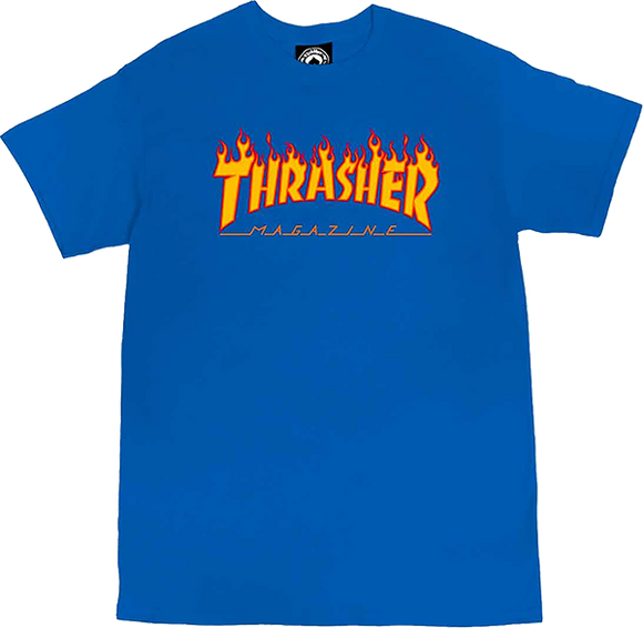 Thrasher Flame T-Shirt - Size: SMALL Royal Blue