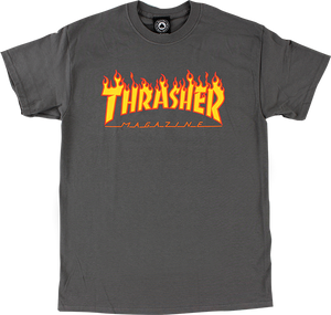 Thrasher Flame T-Shirt - Size: SMALL Charcoal/Yellow & Red