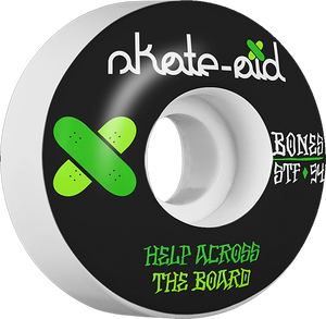 Bones Wheels STF Skate Aid II 54mm 83b White/Black W/Green Skateboard Wheels (Set of 4)