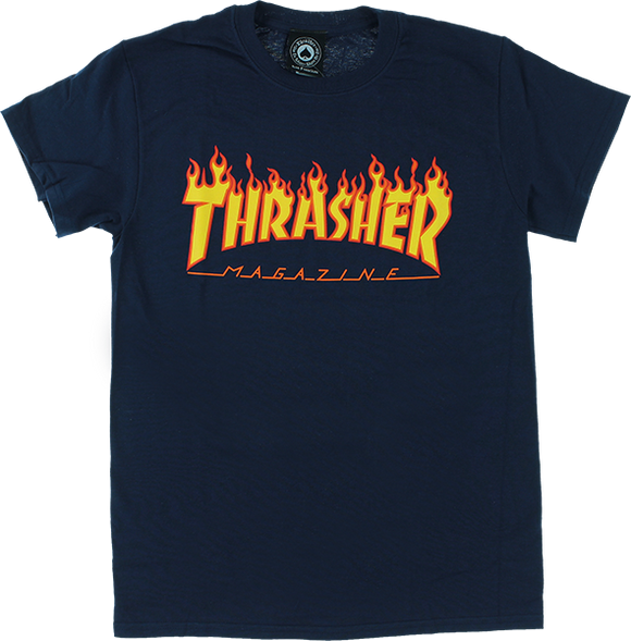 Thrasher Flame T-Shirt - Size: SMALL Navy