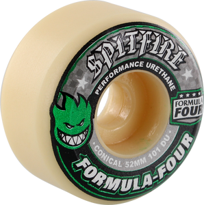 Spitfire F4 101a Conical 52mm White W/Green & Black Skateboard Wheels (Set of 4)