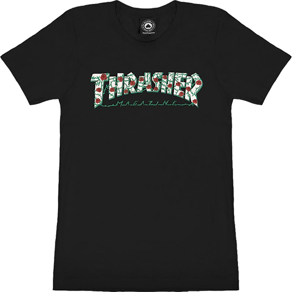 Thrasher Roses Logo Girls T-Shirt - Size: MEDIUM Black