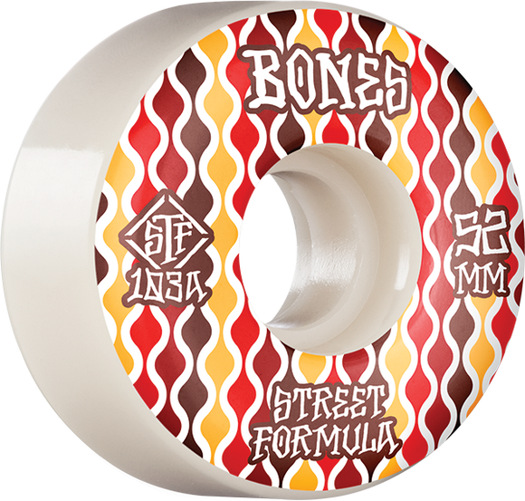 Bones Wheels STF V2 Retros 52mm 103a White/Red Skateboard Wheels (Set of 4)