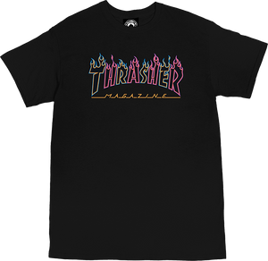 Thrasher Double Flame Neon T-Shirt - Size: SMALL Black