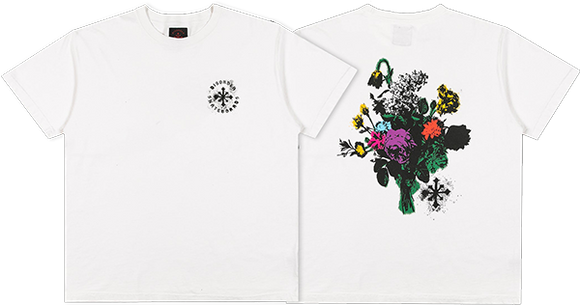 Disorder Floral Stencil T-Shirt - Size: MEDIUM Vintage White