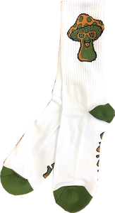 Happy Hour Mushroom Crew Socks White/Green 