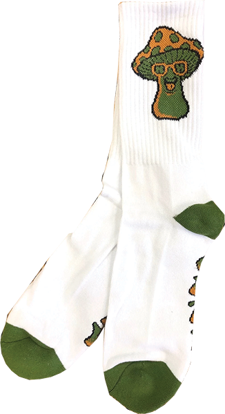 Happy Hour Mushroom Crew Socks White/Green 