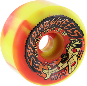 Speedlab Kamikaze 65mm 97a Yellow/Red Swirl Longboard Wheels (Set of 4)