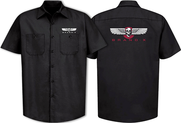 Brand-X Wings T-Shirt - Button Up Work Shirt Size: MEDIUM Black