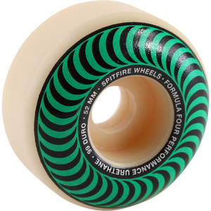 Spitfire - F4 99a Classic Swirl 52mm White W/Green Skateboard Wheels (Set of 4)