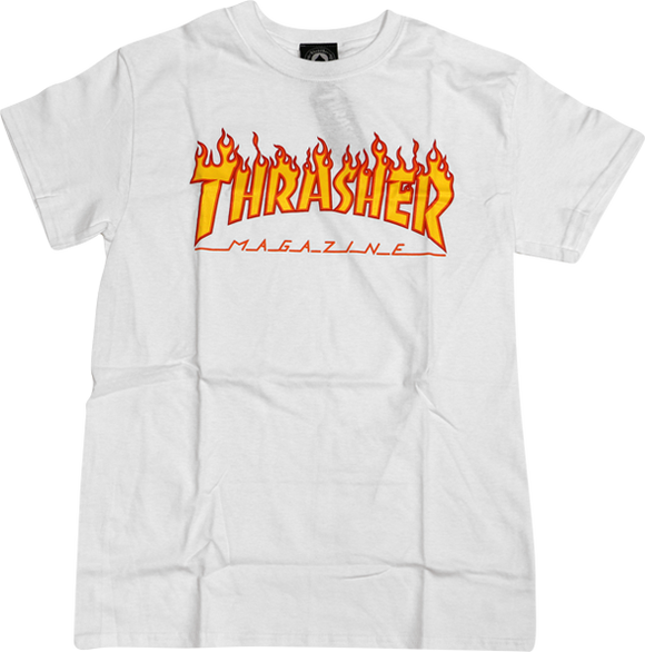 Thrasher Flame T-Shirt - Size: XX-LARGE White