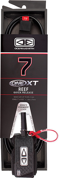 Ocean and Earth One xT Big Reef Quick Release Surfboard Leash - 7' Black 