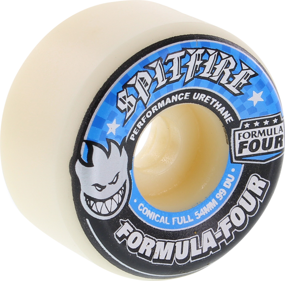 Spitfire F4 99a Conical Full 54mm White W/Blue Skateboard Wheels (Set of 4)