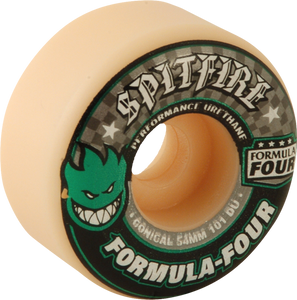 Spitfire F4 101a Conical 54mm White W/Green & Black Skateboard Wheels (Set of 4)