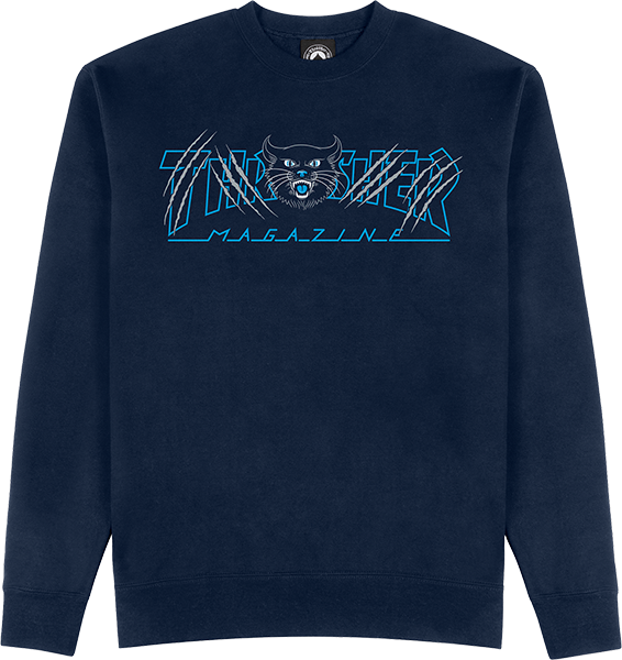 Thrasher Gato Crew Sweatshirt - X-LARGE Navy