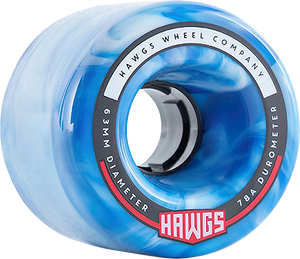 Hawgs Fattie 63mm 78a Sky Blue Swirl Longboard Wheels (Set of 4)